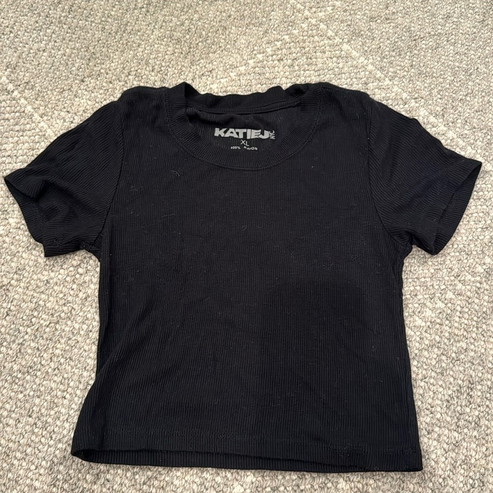 Katie J NYC ribbed cropped stretchy tee girls size xl (14)